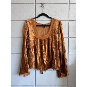 Vintage Y2K Crushed Velour Babydoll Peasant Tie Back Long Sleeve XL Whimsical